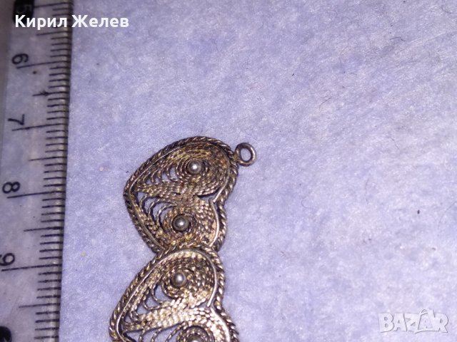 СТАРИННА СРЕБЪРНА ФИЛИГРАННА ВИСУЛКА ДВЕ СЪРЧИЦА РЪЧНА МАЙСТОРСКА РЯДКА ИЗРАБОТКА 31186, снимка 7 - Антикварни и старинни предмети - 41337167