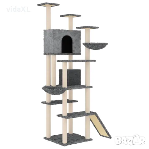 vidaXL Котешко дърво със сизалени стълбове, тъмносиво, 191 см