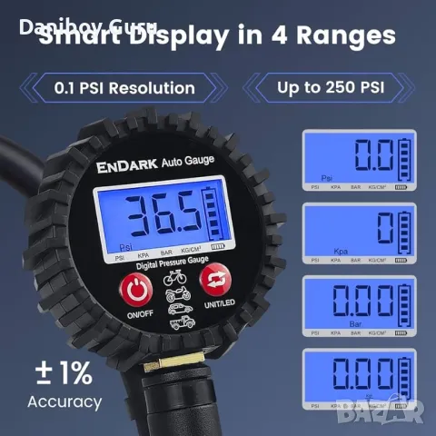 Цифров манометър за помпане на гуми  , снимка 3 - Аксесоари и консумативи - 48506790