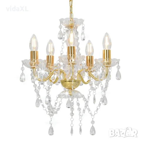 vidaXL Полилей с кристали, златист, кръгъл, 5 х Е14
