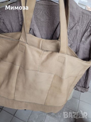 Естествена кожа ОГРОМНА чанта,тип торба,бежева, снимка 3 - Чанти - 41687693