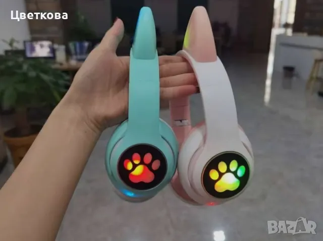 Котешки детски слушалки, Безжични, LED цветни светлини , снимка 5 - Безжични слушалки - 50013915