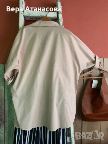 👟💄🤎 Oversized бежова риза с регулиращи се ръкави🍍, снимка 2 - Ризи - 51516827