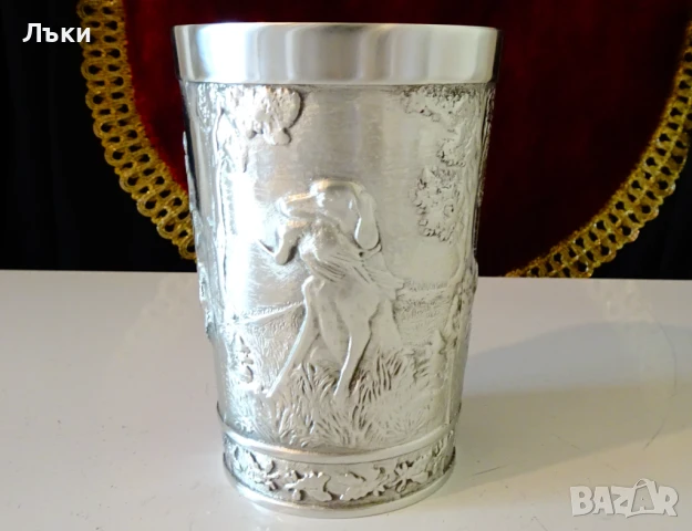 Калаена чаша,халба от калай 300 мл.,ловни картини. , снимка 2 - Антикварни и старинни предмети - 51252083