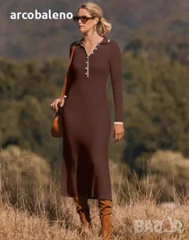 Модна дамска рокля с дълги ръкави с ревер, 4цвята , снимка 14 - Рокли - 48368840