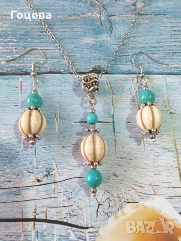 Красив Тюркоазен комплект Бохо бижута , снимка 2 - Бижутерийни комплекти - 34640733