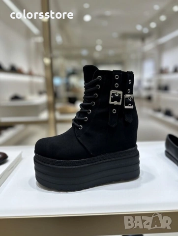 Боти на платформа - черен велур - BML50 