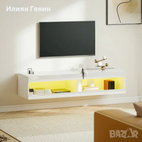 ТВ шкаф HOMCOM, нисък стенен шкаф за телевизор с RGB LED осветление в 16 цвята,, снимка 4 - Шкафове - 56240882