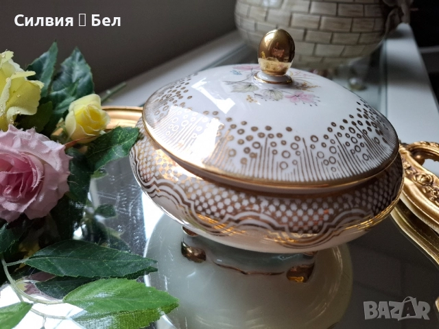 Луксозна Порцеланова Кутия (Бонбониера) с Позлата и Капак, снимка 9 - Антикварни и старинни предмети - 51858068