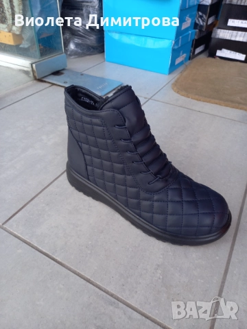 Тъмносини дамски боти на квадрати за широки крака , снимка 4 - Дамски боти - 52277978