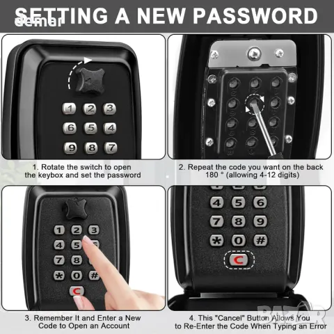 Сейф за ключове, монтиран на стена, водоустойчив капак, 4-12 цифрена комбинация, снимка 5 - Други стоки за дома - 48897542