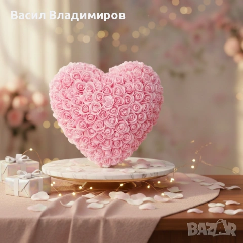 Декоративно сърце от изкуствени рози в подаръчна кутия, снимка 2 - Декорация за дома - 53072146