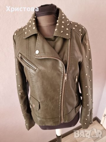 Кожено яке в милитъри зелено с кабзи - 29,00лв., снимка 1