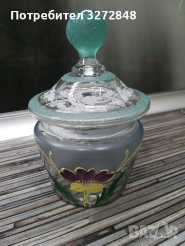 Стъклена захарница/рисувана/