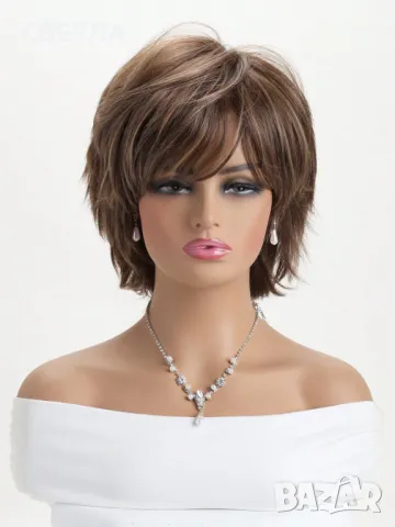 Светло кафява перука, Къса перука , модерна перука, снимка 4 - Аксесоари за коса - 50228019