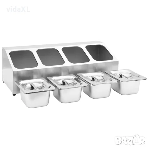 vidaXL Гастронорм контейнер държач с 4 GN съда 1/6 неръждаема стомана, снимка 7 - Обзавеждане на кухня - 56147732