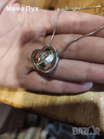 Сребърно колие - две сърца (89), снимка 2 - Колиета, медальони, синджири - 39061429