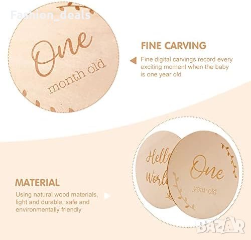 Нови 14 броя кръгли дървени месечни карти за бебе/Снимки Поводи, снимка 6 - Други - 41614492