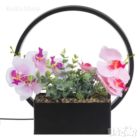 Орхидея с LED осветление-30х10х30 см./декорация с орхидея, снимка 2 - Изкуствени цветя - 51859700