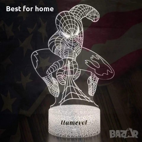  3D  Спайдърмен детска нощна лампа 7 цвята дистанционно управление, снимка 7 - Настолни лампи - 52431608