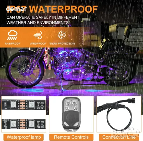 12 части комплект лентови светлини за мотоциклети Водоустойчиви RGB неонови акцентни светлини DC 12V, снимка 5 - Аксесоари и консумативи - 47937013