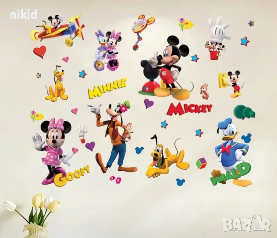Мики Мини Маус Доналд Гуфи самозалепващ стикер лепенка за стена мебел прозорец детска стая детски