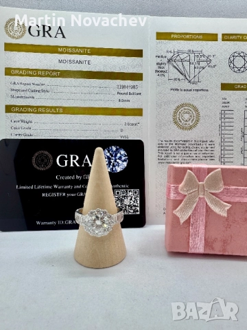 Сребърен пръстен с мойсанит (Диамант) 2 карата, снимка 2 - Пръстени - 52252905