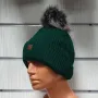 Нова зимна дамска шапка SilverStar в зелен цвят с пух/помпон, снимка 2