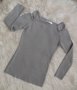 Сива блуза от фино и много еластично плетиво с отворени рамене и дълъг ръкав, снимка 1 - Блузи с дълъг ръкав и пуловери - 41282298