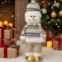 Коледна играчка Снежен човек с плетен костюм и златни ботушки, снимка 3