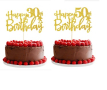 Happy Birthday 30 50 години юбилей златист брокатен картонен топер за торта рожден ден годишнина 