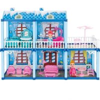 Двуетажна къща с кукли и обзавеждане, снимка 1 - Кукли - 42014647