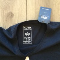 НОВА 100 % оригинална тъмно синя памучна тениска ALPHA INDUSTRIES размер XXL от САЩ, снимка 4 - Тениски - 41685411