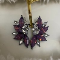 Дамски елегантни кристални обеци - дизайн на ангелско крило, снимка 5 - Обеци - 39177766