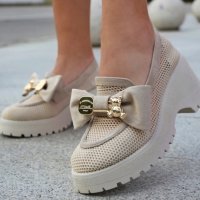 Обувки на платформа - бежови - BR678, снимка 2 - Дамски ежедневни обувки - 41799143