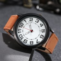 MOONBIFFY Black White Brown 0589 мъжки кварцов часовник с кожена каишка, снимка 1 - Мъжки - 41618786