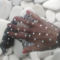 Дълги черни ръкавици мрежа с кристали 8024, снимка 4 - Ръкавици - 42433006