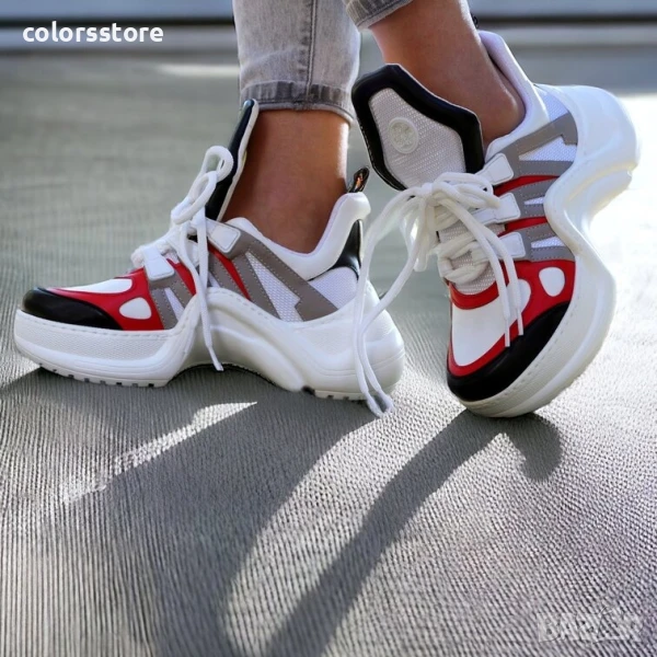 Маратонки на платформа - бяло, сиво и червено - MK104 , снимка 1