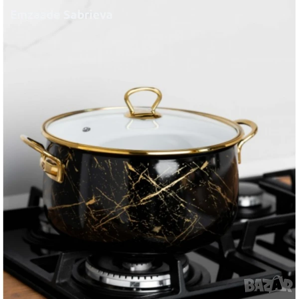 Тенджера Goldmann 24x15см.\6.2л.. Емайл. Индукция. Черен/Старо злато, снимка 1