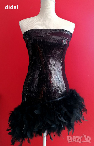 Коктейлна рокля с пайети и пера , снимка 1