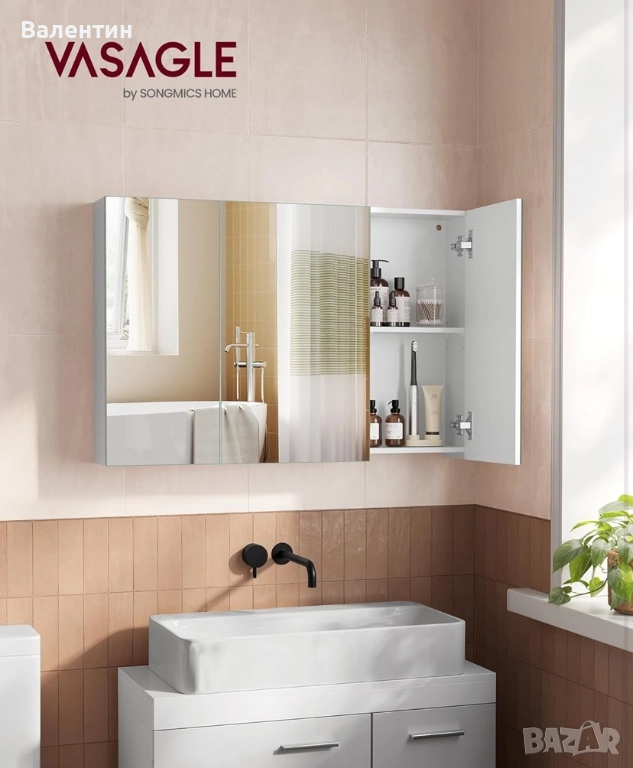 Стенен шкаф за баня с огледало, снимка 1