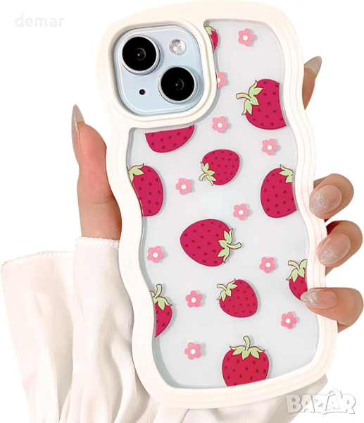 NITITOP  Калъф за iPhone 15 за момиче, къдрава форма, ягоди, снимка 1