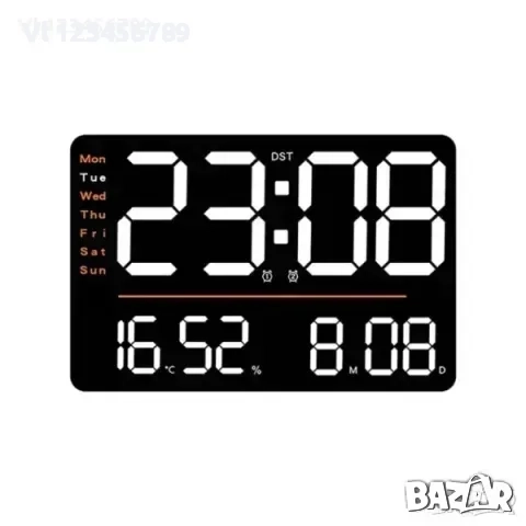 LED стенен часовник X6636 с време, седмица, температура, влажност+дистанционно, снимка 1