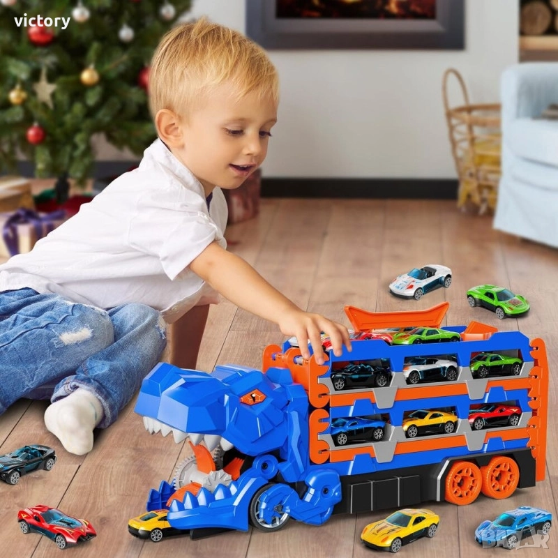 Комплект динозавър камион с колички – паркинг и катапулт 2 в 1 , снимка 1