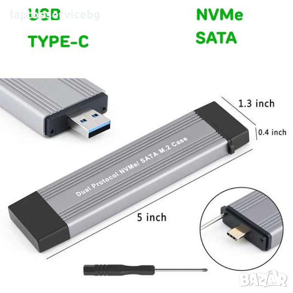 Преходник Dual Protocol M2 SSD Case USB3.0/Type-C to M.2 NVME SATA SSD, снимка 1