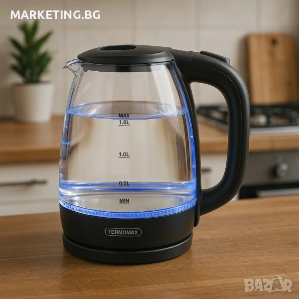 Стъклена електрическа кана Termomax, 1500W, 1.8 л., снимка 1