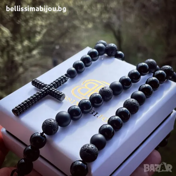 Мъжки Гердан/Колие/Синджир от Оникс и Вулканична Скала, снимка 1