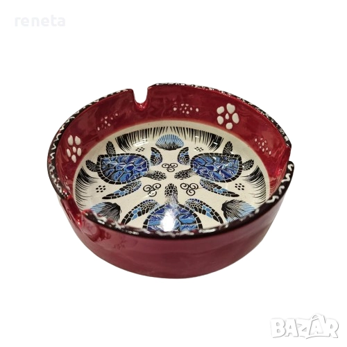 Пепелник костенурки, Керамичен, Червен, 11 см /диаметър, снимка 1