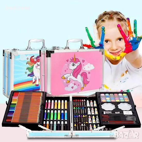 Комплект за рисуване и оцветяване в метален куфар Еднорог/145 части/, снимка 1