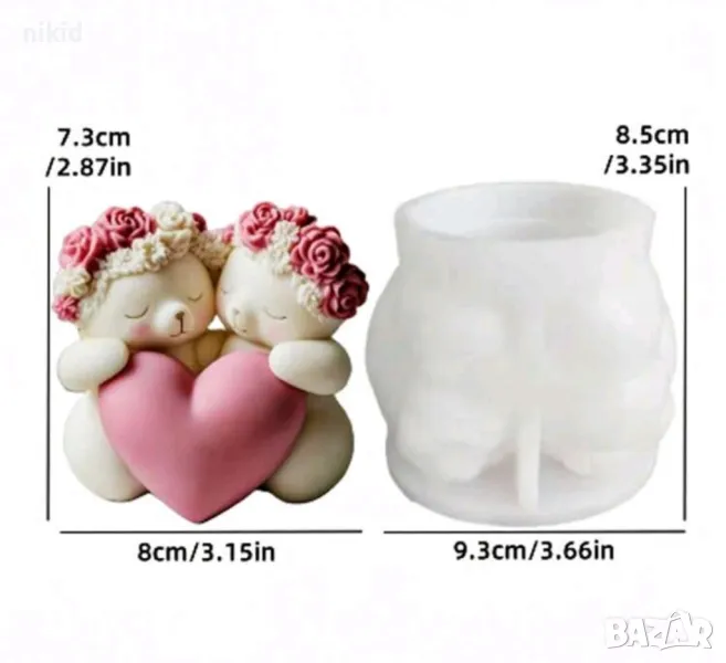 3D 2 Мечета с голямо сърце и рози Силиконов молд фрома фондан свещ гипс сапун Свети Валентин, снимка 1